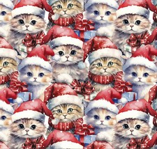 Christmas Fabric Santa Claus Cat Kitten Allover Red David Textiles YARD