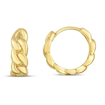14K Gelbgold klassische Miami Cuban Curb Snap Huggie Creolen 10mm