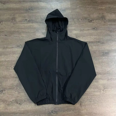 Kanye West Style Nylon Zip-Up Hooded Jacket Men's Quality Waterproof Windbreaker