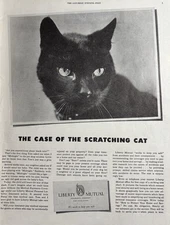 1945 Liberty Mutual Insurance Co Scratching Cat Black Protect Vintage Print Ad