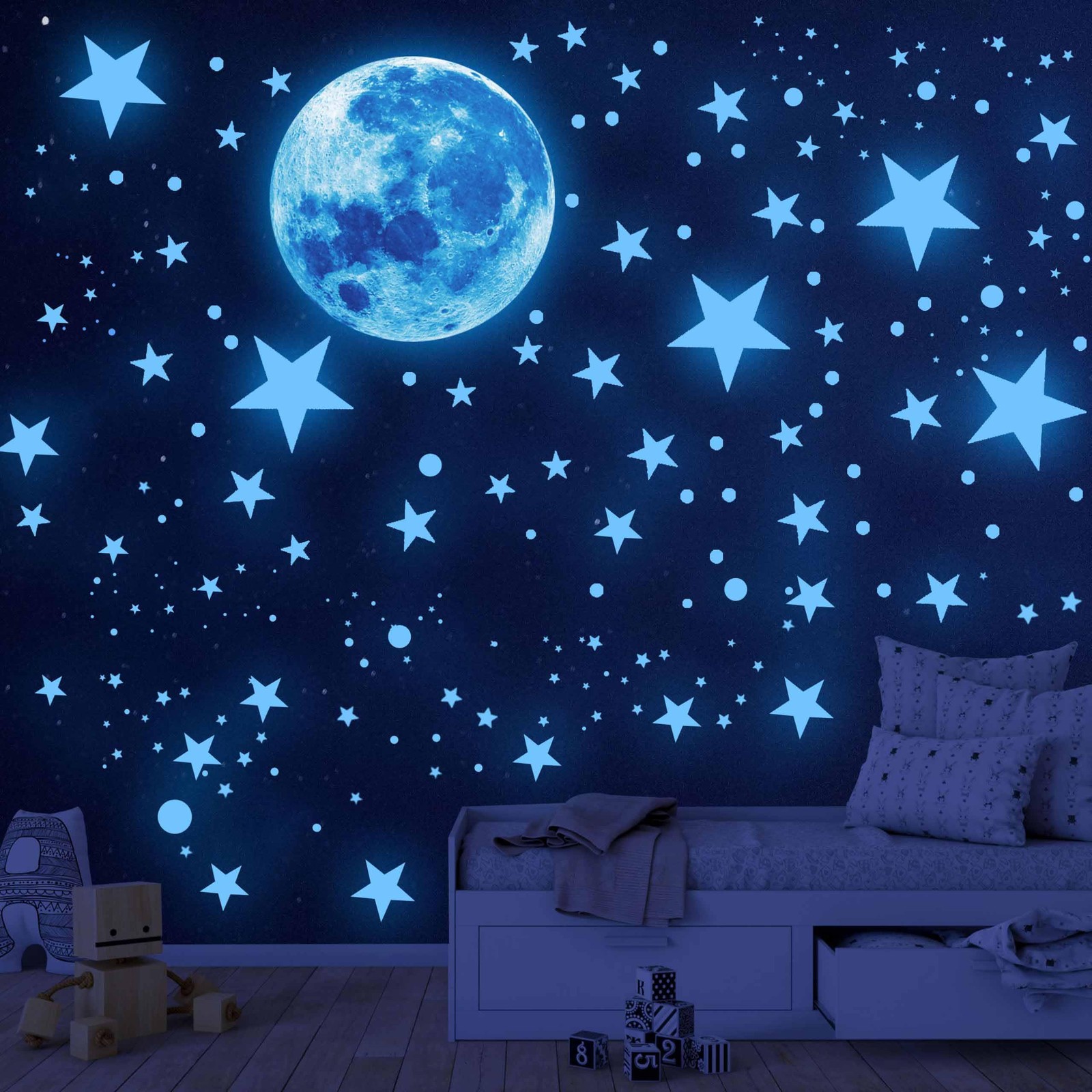 Ciel Étoilé Phosphorescent Plafond Haute Densité avec 1120 Stickers Lune et Étoiles Lumineuses