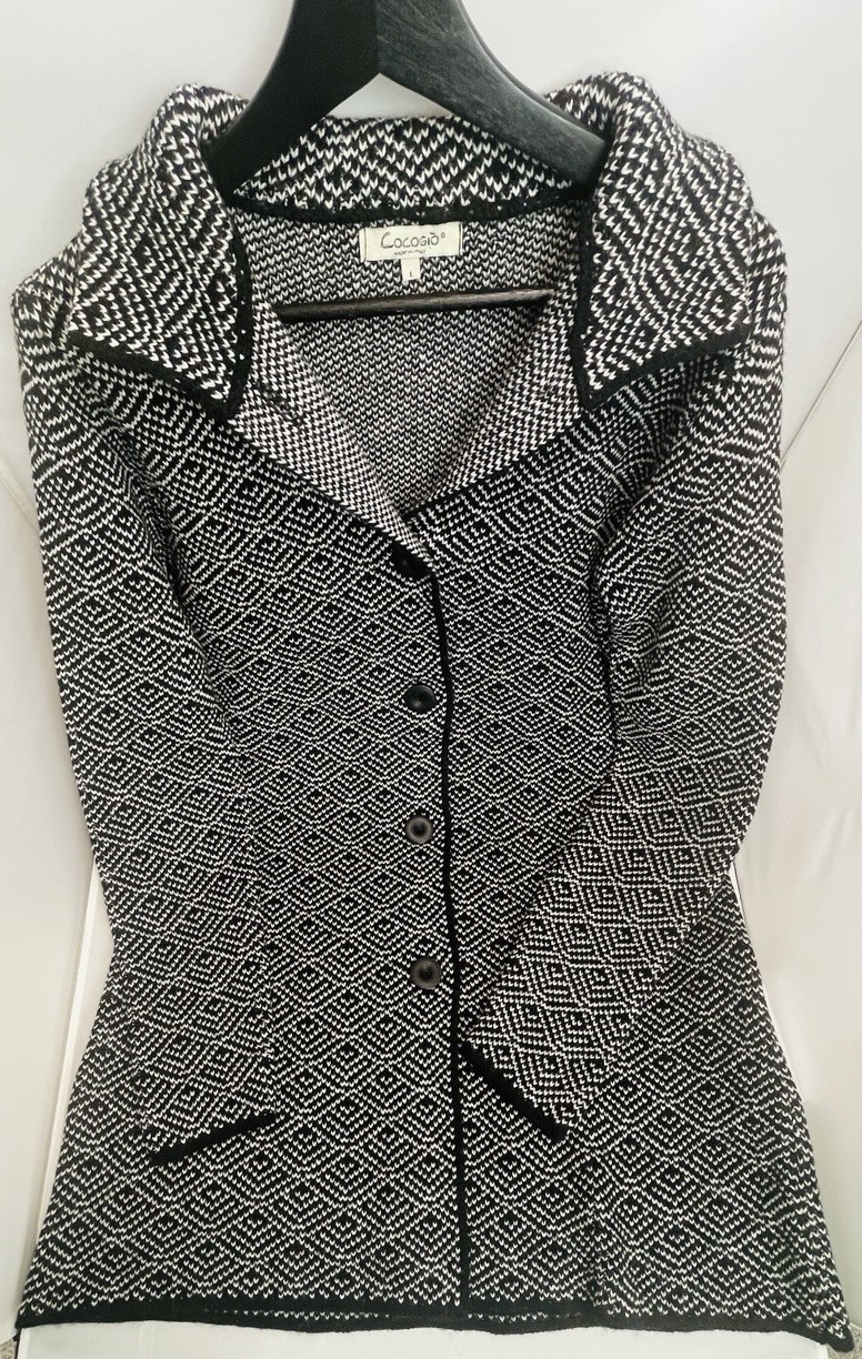 Cocojo Black White Wool Blend Patterned Coat Wome… - image 5