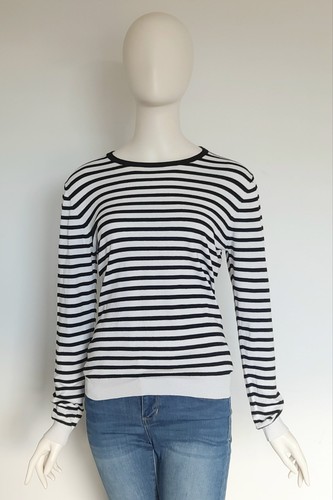 Cue Size Large Black & White Striped Knit Long Sleeve Casual Fitted Top