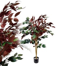 Roter Ficus Elastica Benjamin 120 cm Birkenfeige künstlich Kunstpflanze Kunstbau