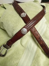 Vtg Onyx by Brighton 1996 Men's Brown Braided Leather Belt Golf Medallions Sz 40