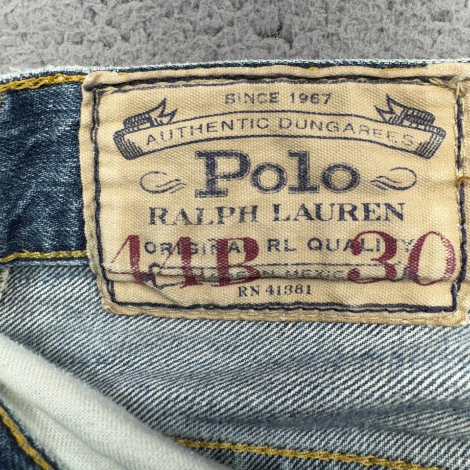 Vintage Polo Ralph Lauren Jeans Men 44x28 Big Blue Faded Distressed Tag 44B x30 - Image 2 of 4