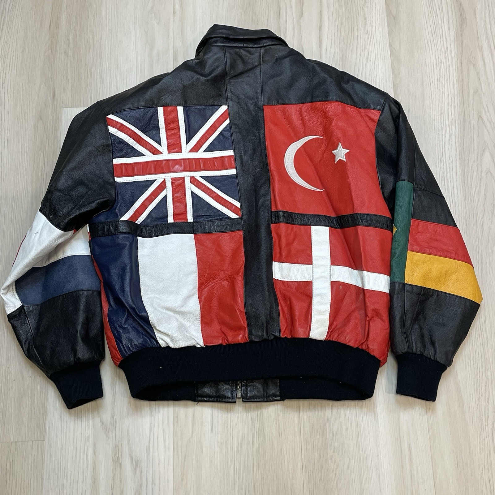 Phase 3 World Flags Bomber Leather Jacket Vintage… - image 2