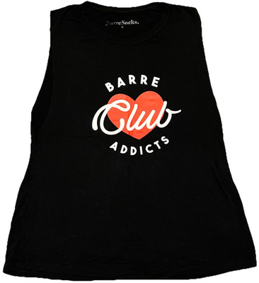 Barre Club Addicts USED Women s Small Black Tank Top T-Shirt Pure Barre Socks