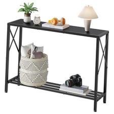 Tajsoon Mesa consola, mesa de entrada de 2 niveles, mesa de sof Negro -