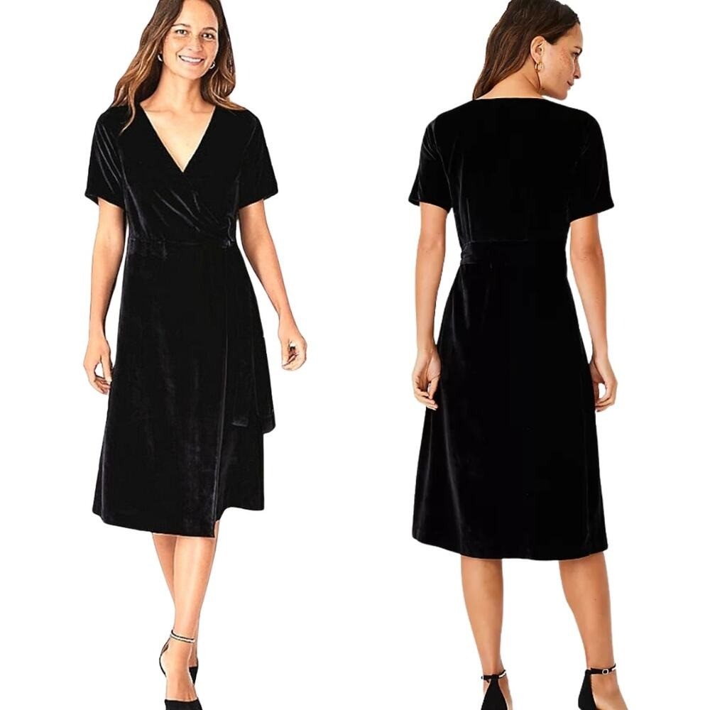 Ann Taylor Dress Womens Size 10 Black Velvet Wrap Midi Cocktail Formal LBD  NWT | eBay