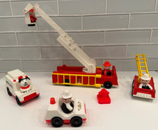Vintage Fisher Price Little People Fire Truck Ambulance Ladder Hydrant Dalmation