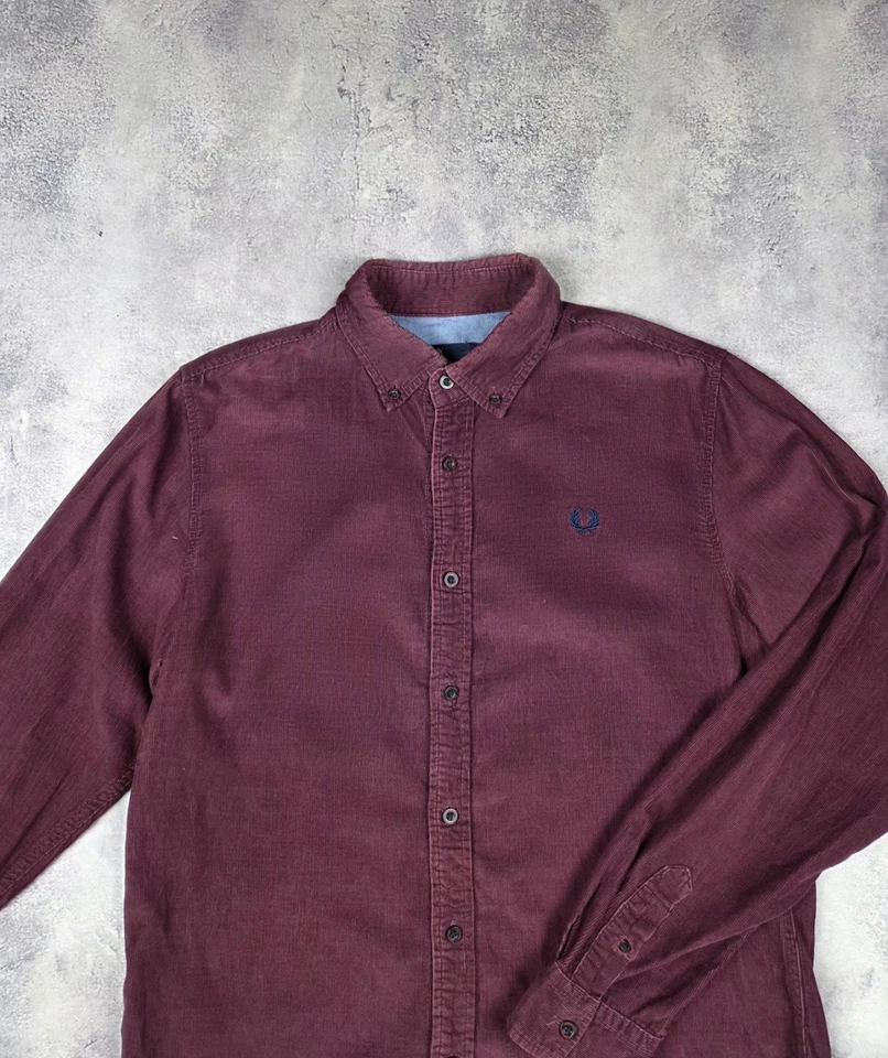 Fred Perry Button Up Shirt Velvet Luxury Long Sleeve Men's Classic Size L - Image 2 of 4