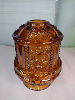 Vintage Amber Glass Fairy Lamp Stars And Bars – Two Piece Indiana Glass