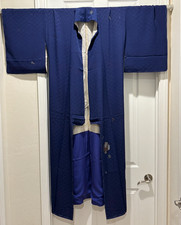 Vintage Japanese Silk Kimono Robe Blue with embroidery