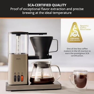 KRUPS ESSENTIAL BREWER 8 CUP DRIP COFFEE MAKER MACHINE, SCA-CERTIFIED, -