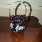 Fenton Art Glass 7" Mulberry Basket, HP, LTD /1950, Honor Collection