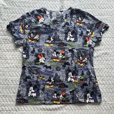 Disney Scrub Top Womens M Mickey Minnie Mouse Halloween Trick Or Treat