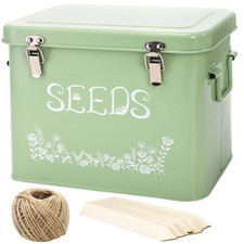 Seed Storage Organizer, Metal Seed Saving Box with Garden String and 10 Wood ...