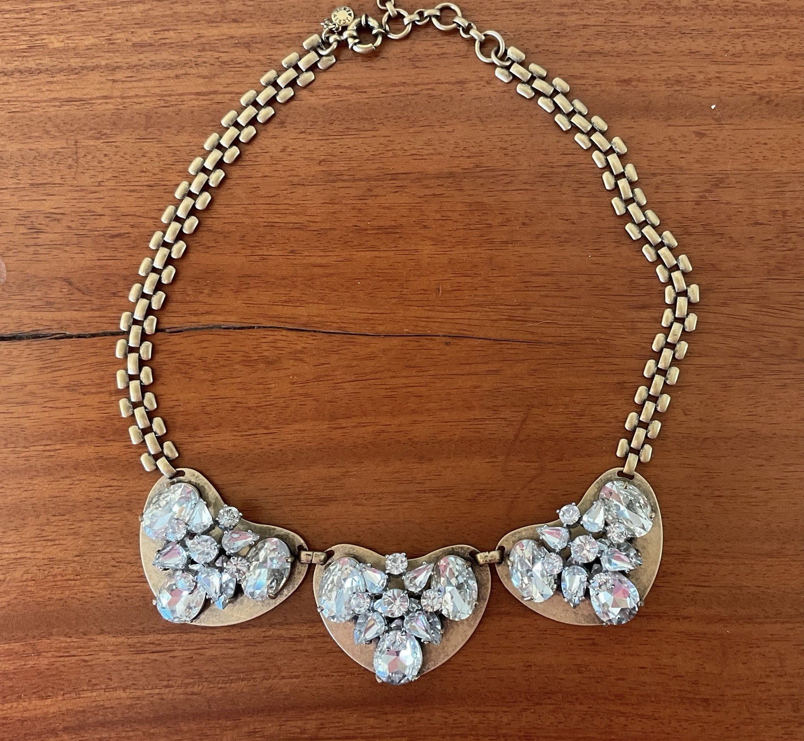 J.CREW Brasstone Rhinestone Statement Necklace - image 1