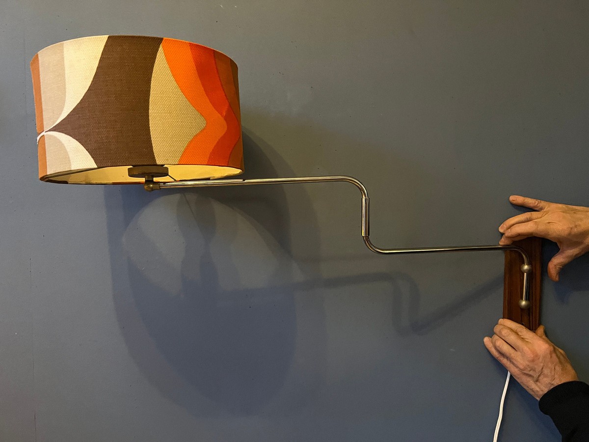 Space Age Swing-Arm Wall Lamp with Orange Flower Shade | eBay