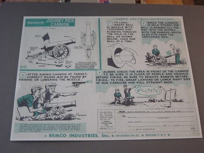 REMCO JOHNNY REB CANNON COLOR INSTRUCTION SHEET
