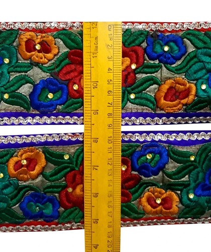 Vintage Saree Border India Decorative Trim Antique Embroidered Ribbon Silk Sari - Picture 6 of 7