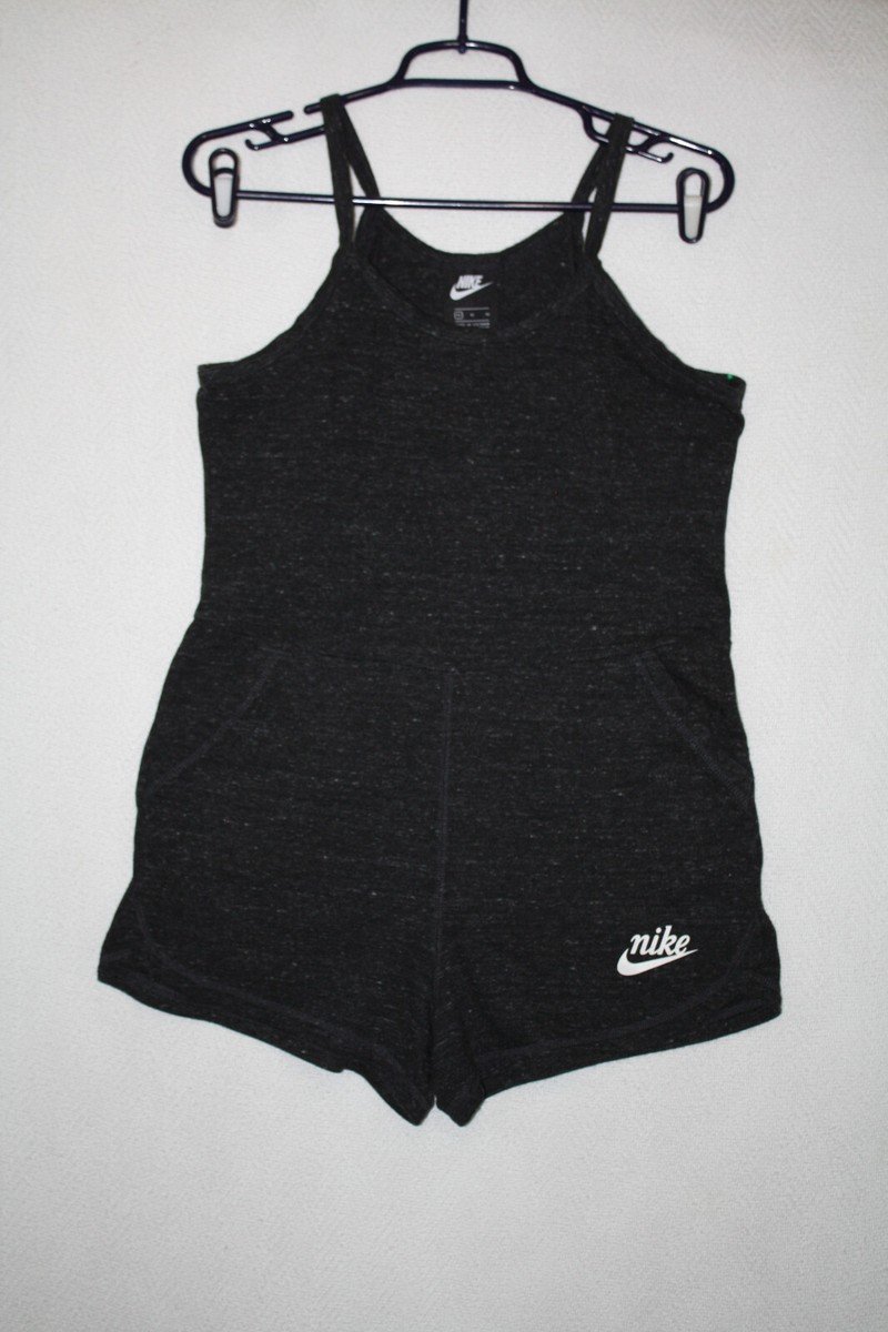 Nike Sz M Heather Gray Jersey Fleece Vintage Gym Romper Pockets