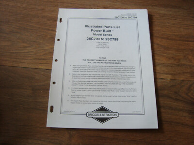 Briggs & Stratton Illustrated Parts List Power Built 28C700 To 28C799 PWI