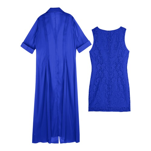 Set donna taglie forti abito set risvolto sera trasparente matrimonio ospite outfit - Foto 49 di 87
