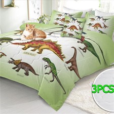 3Pcs King Size Super Soft Fade Resistant Dinosaur Family Bedding Set All Season
