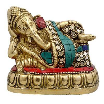 Brass Lord Ganesha Resting Posture Idol Statue Figurine Sculpture 4 inch