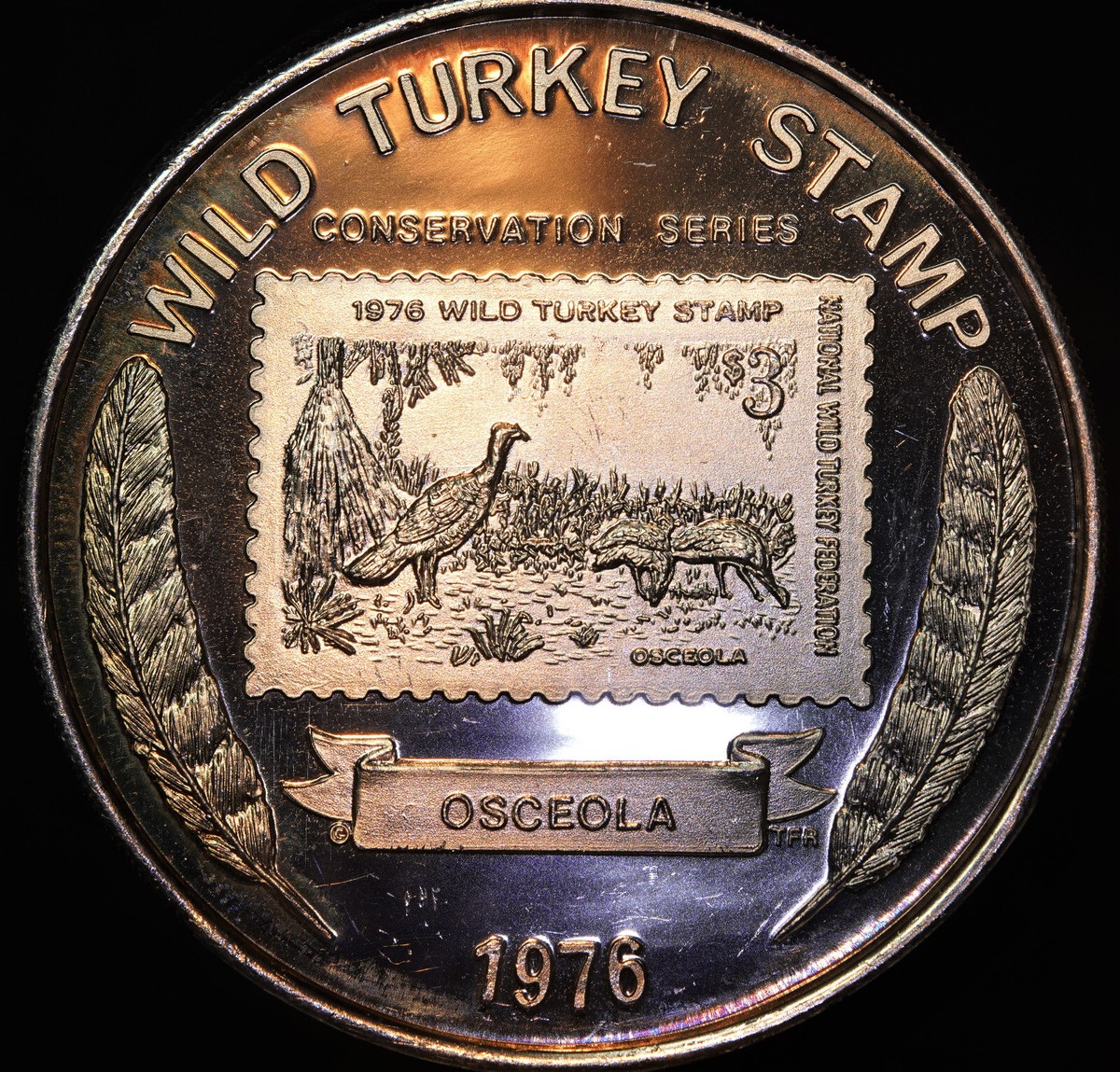 1976 Wild Turkey Stamp Osceola Florida feathers 1oz 999 FINE