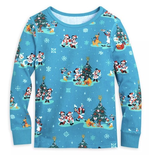 Disney Store Boy 5 Blue Christmas Tree Mickey Minnie Friends 2pc PJ - Picture 4 of 4