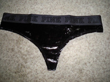 VICTORIAS SECRET VELVET THONG BLACK LARGE LOGO NEW