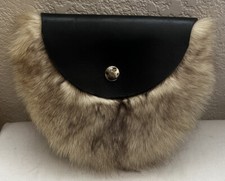 Scottish Fur Sporran Black Leather Waist Belt Pack