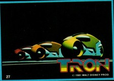 1981 1982 Donruss Tron Movie Walt Disney #27 Yellow, orange, and red cycles