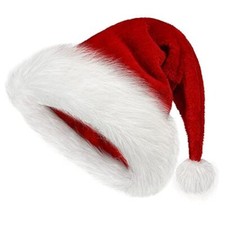 Christmas Hat, Santa Hat Holiday for Adults Unisex Velvet Red/White - 1pcs