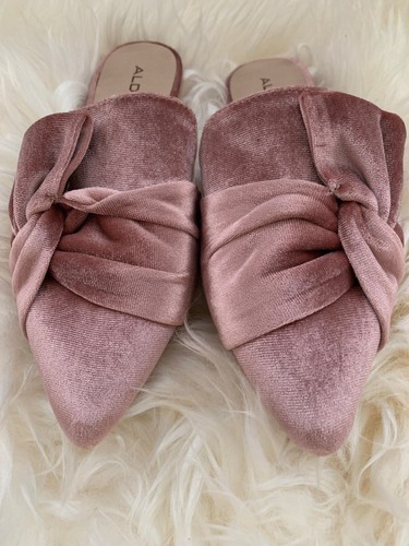 ALDO Unalillan Women's 6 Slip-On Slippers Flat Mules Light Pink Velvet Bow $40 - Picture 4 of 12