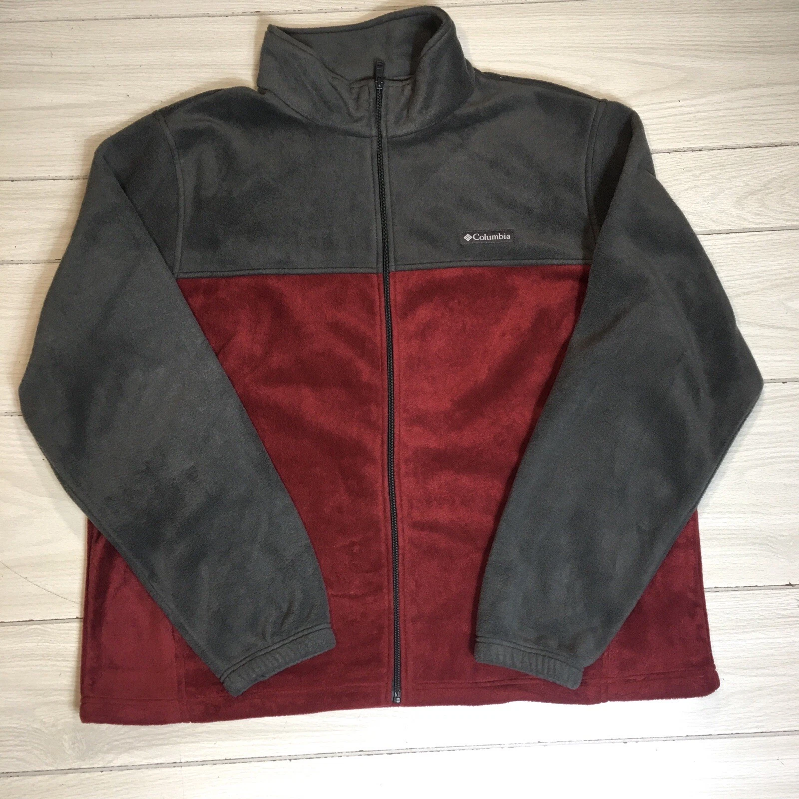 Columbia Sweater Mens XXL Red Gray Fleece Outdoors Full Zip Up Sweatshirt *
