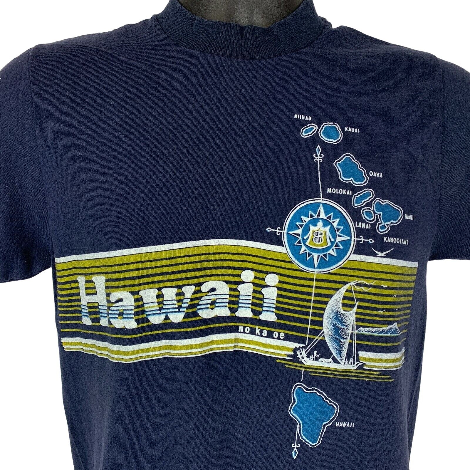 Vintage Hawaii No Ka Oe T Shirt Mens XS X-Small Hawaiian 70s Made In USA Blue