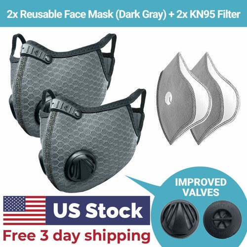 Cycling Face Mask with Activated Carbon Filter Valves Sports Reusable 1 & 2 Pack - Picture 3 of 11
