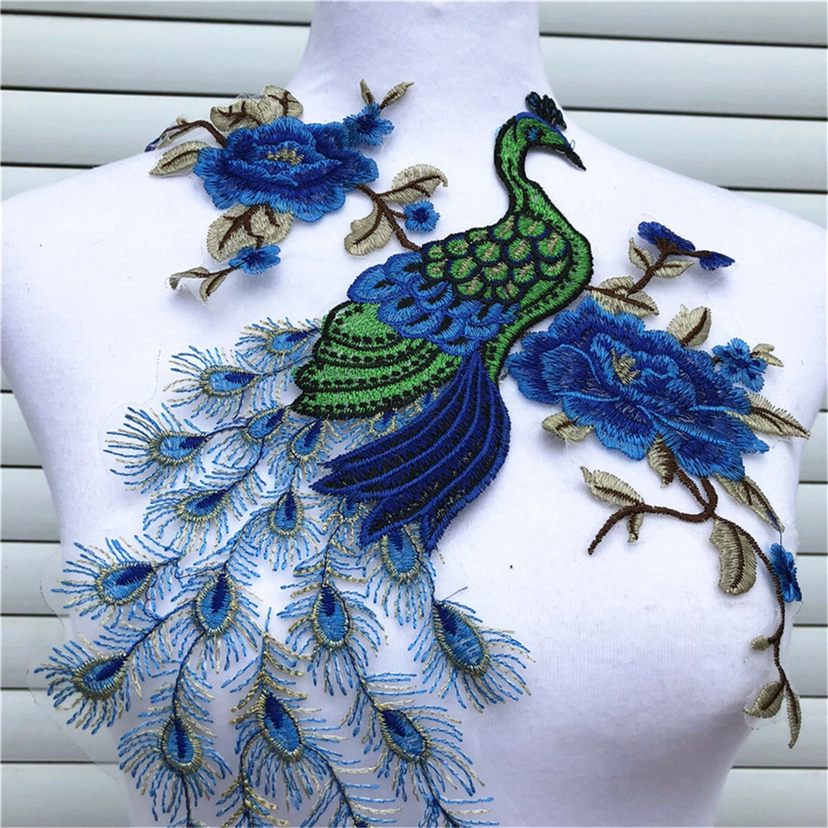 Peacock Embroidery Lace Collar Applique Sequins Patch DIY Sewing Dress Craft