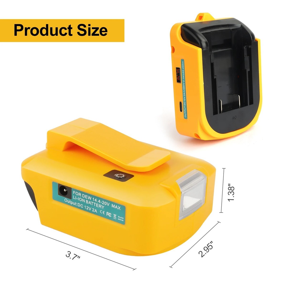 USB Power Source Adapter w/DC12V 5A Ausgang für Dewalt 18V/20V Li-Ion Akku