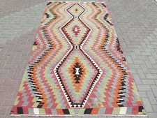 Antique Rug, Area Rugs, Wool Kilim Rug Boho Rug Handmade Turkish Carpet 65"x127"