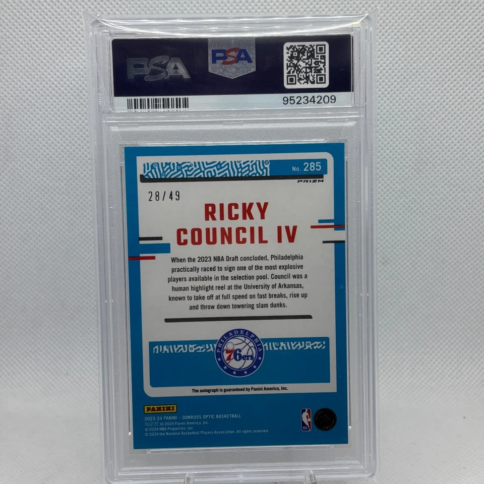 2023-24 Donruss Optic Ricky Council IV #285 RC Rated Rookie Auto Blue /49 PSA 9 - Image 2 of 2