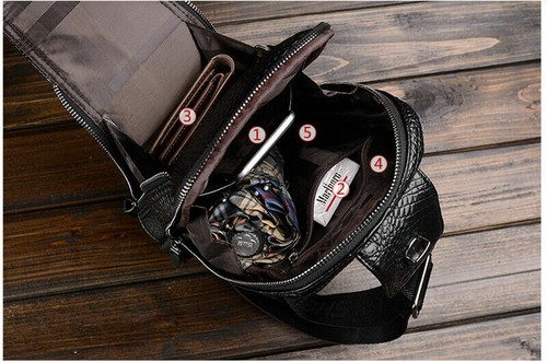 Leather Sling Daypack Backpack for Mens Crocodile Pattern Luxury Crossbody bag - Picture 3 of 9