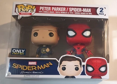 FUNKO POP MOVIES SPIDER-MAN HOME COMING PETER PARKER 2 PACK BEST BUY ONLY NIB