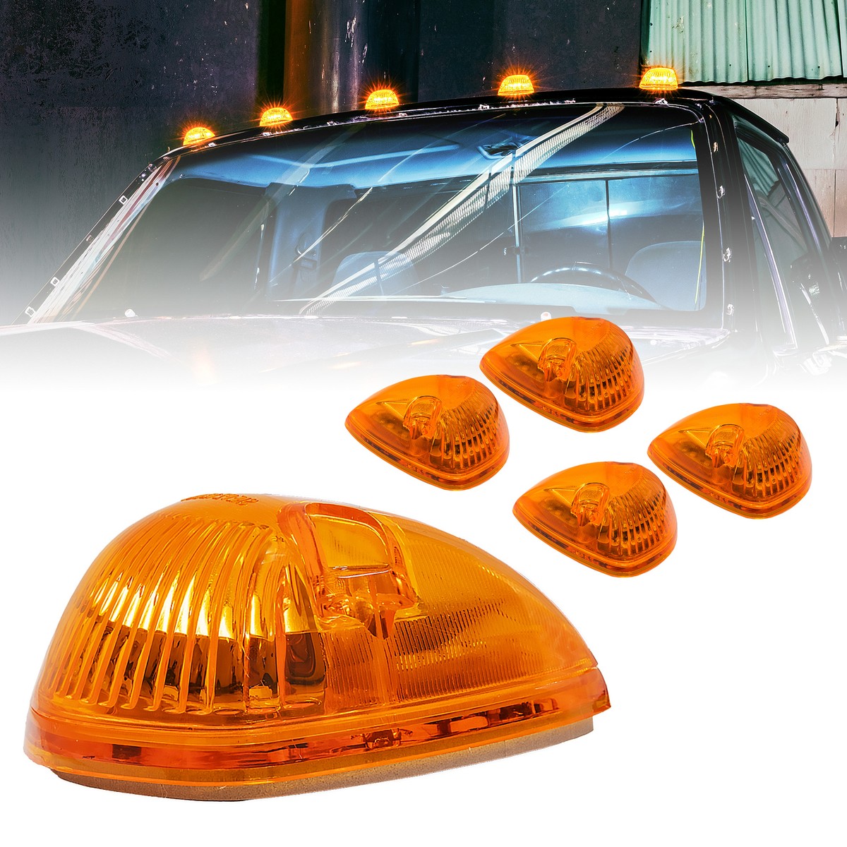 DOT Amber LED Teardrop Cab Roof Marker Lights for 94-98 Ford Dodge