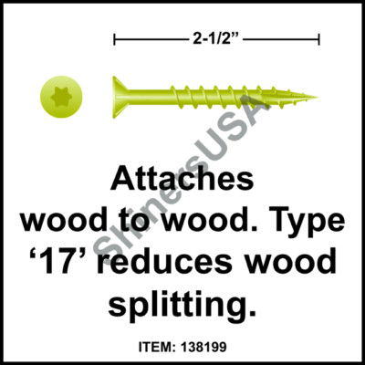 (2500) 17 Yellow Screw 9 x 2-1/2 Star Drive Bugle Head w/Nibs #138199