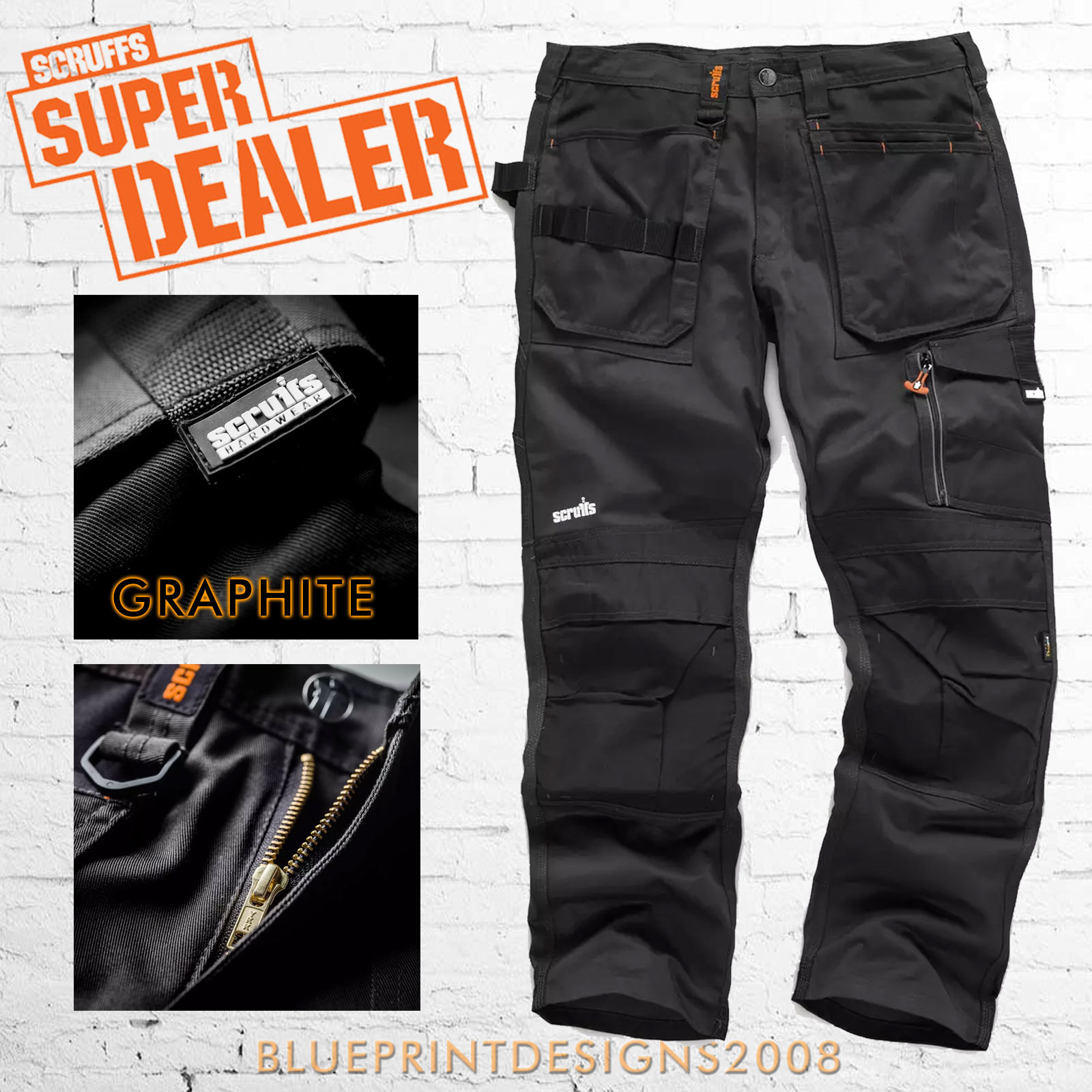 SCRUFFS Work Trousers 3D TRADE HardWearing CORDURA FABRIC Knee Pad